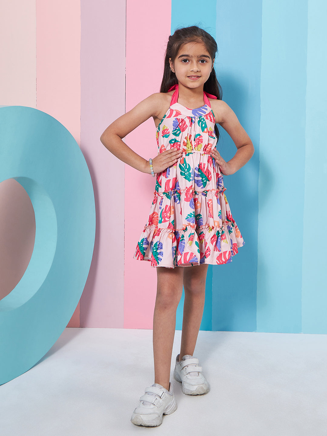 Adorable Floral Printed Sleeveless Fit & Flare Dress Perfect for Part wear Effortlessly Stylish Round Neck Design (d-colorleaf)