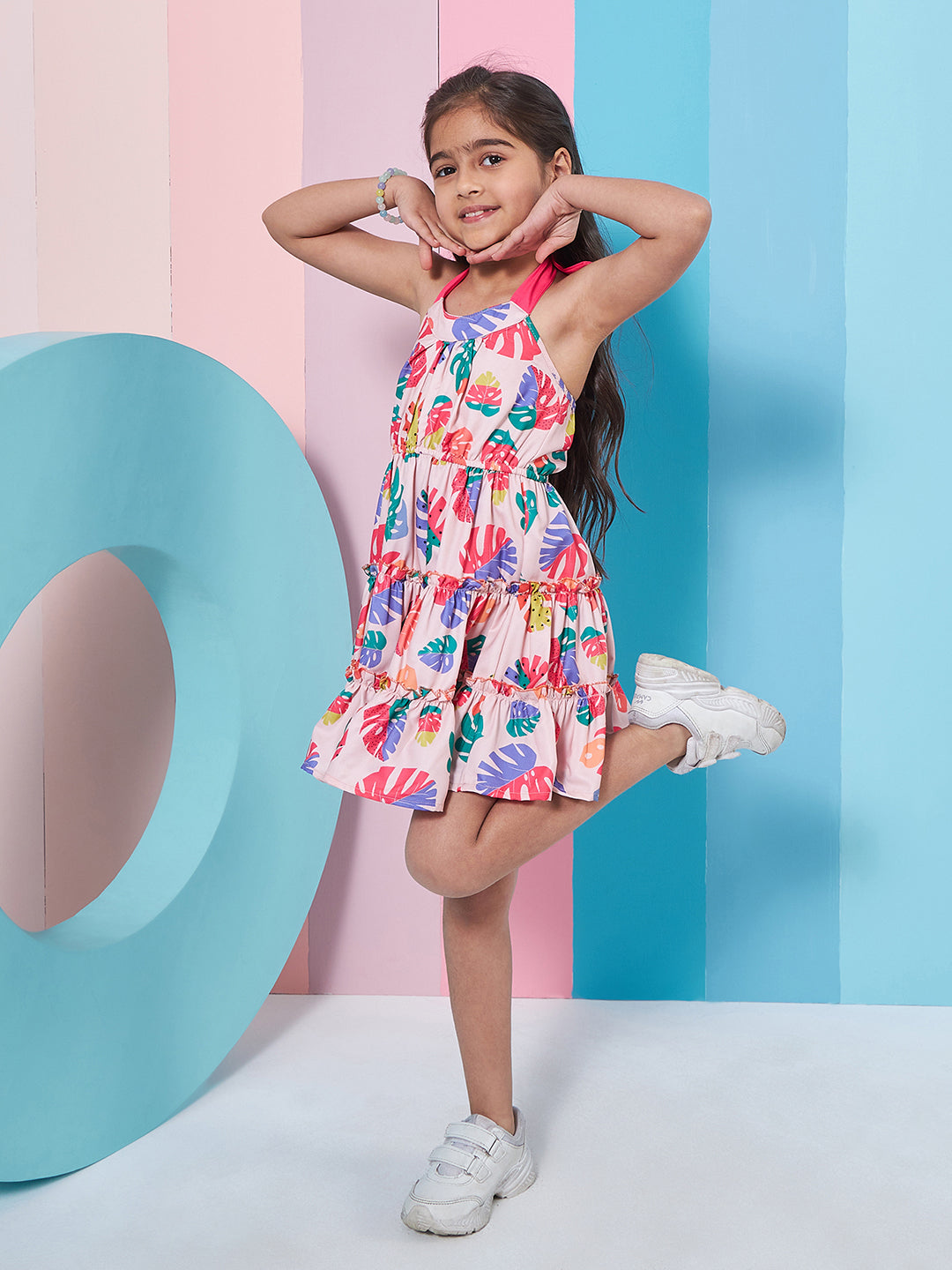 Adorable Floral Printed Sleeveless Fit & Flare Dress Perfect for Part wear Effortlessly Stylish Round Neck Design (d-colorleaf)