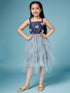 Girls Shoulder Straps Embellished A-Line Midi Dress (d-denimfrill)