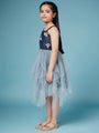 Girls Shoulder Straps Embellished A-Line Midi Dress (d-denimfrill)