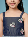 Girls Shoulder Straps Embellished A-Line Midi Dress (d-denimfrill)