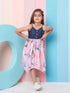 Girl's Shoulder Straps Floral Print Denim A-Line Midi Blue Dress Effortlessly Stylish for Trendy Teens (d-denimlilac)