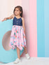 Girl's Shoulder Straps Floral Print Denim A-Line Midi Blue Dress Effortlessly Stylish for Trendy Teens (d-denimlilac)