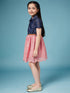 Girls Laced Floral Denim Shirt Dress (d-denimpink)