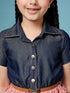 Girls Laced Floral Denim Shirt Dress (d-denimpink)