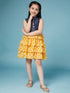 Pspeaches Girls Polka Dots Printed Shirt Collar Layered Dress (d-dlemon)