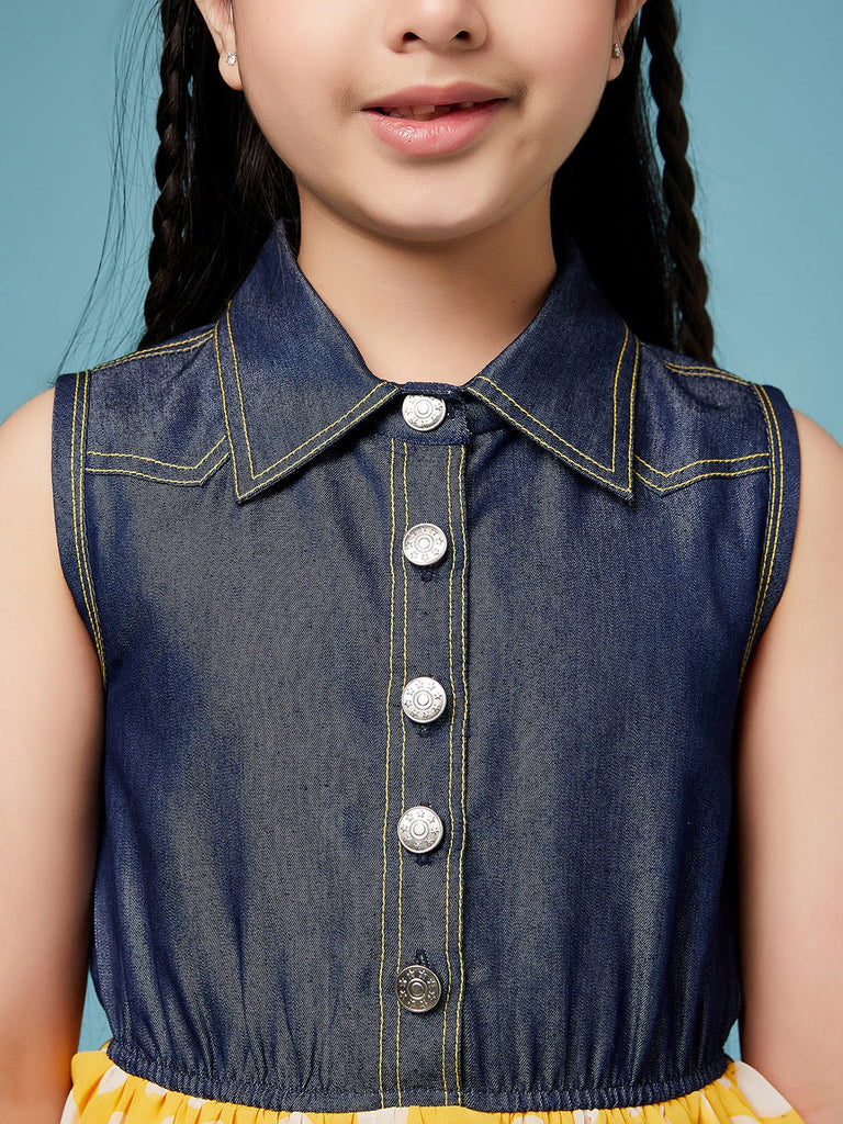 Pspeaches
Girls Polka Dots Printed Shirt Collar Layered Dress (d-dlemon)