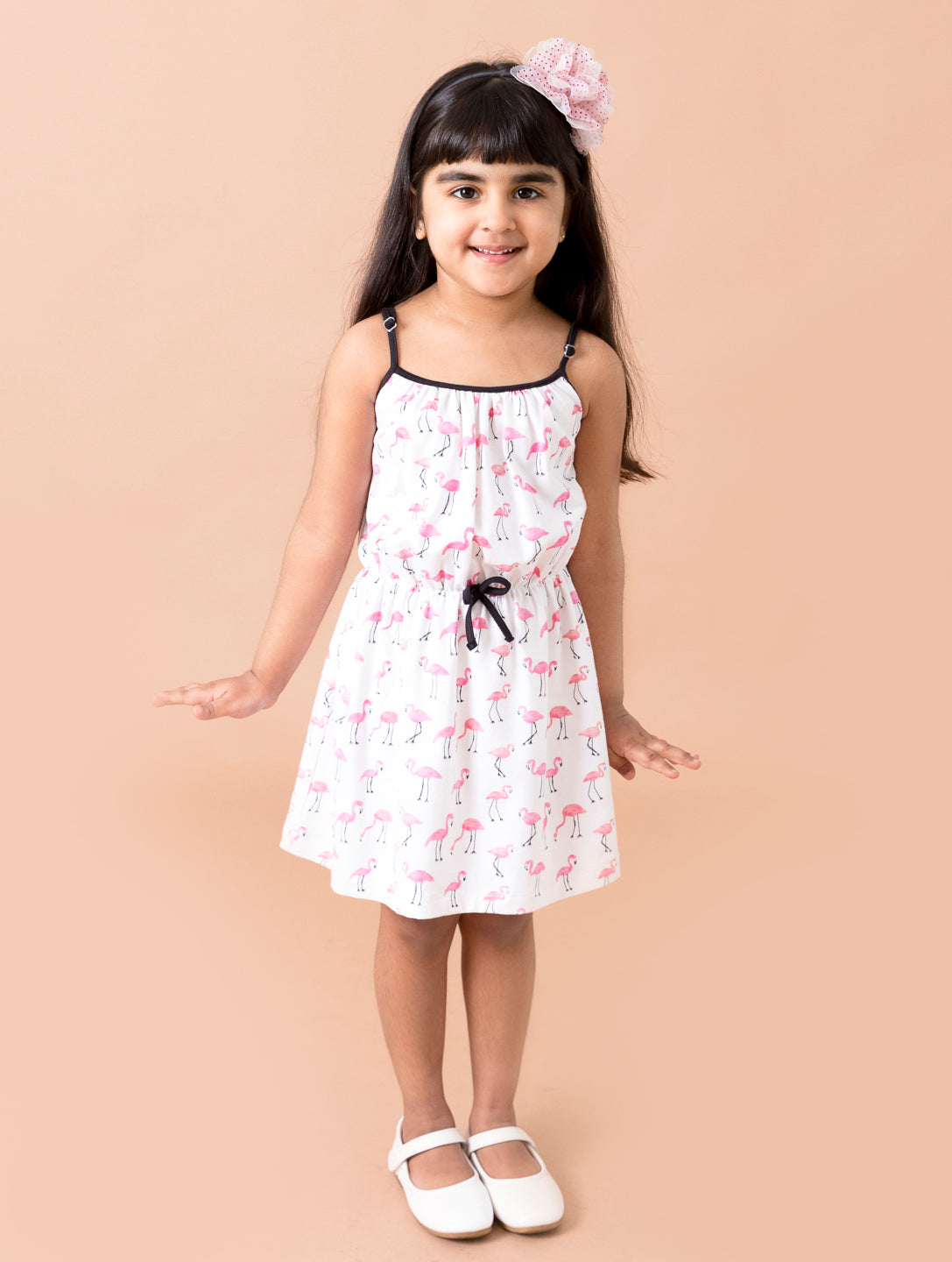 White Printed Fit & Flared Dress (d-flamingo)