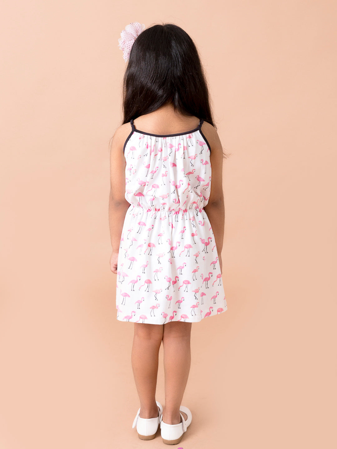 White Printed Fit & Flared Dress (d-flamingo)