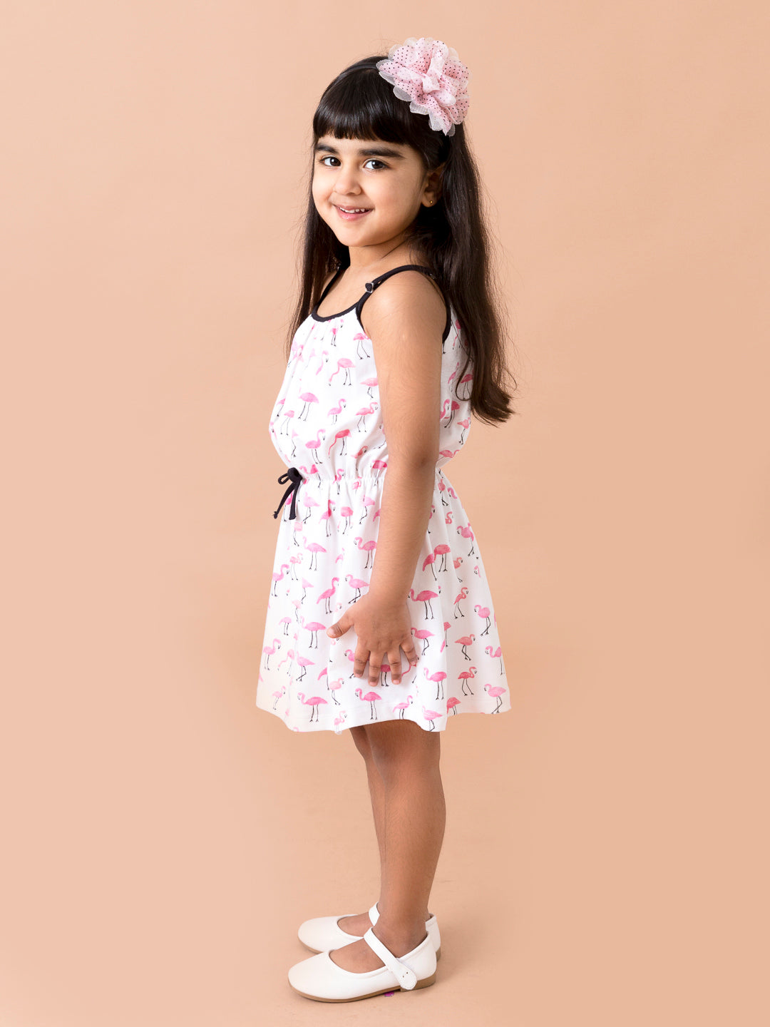 White Printed Fit & Flared Dress (d-flamingo)