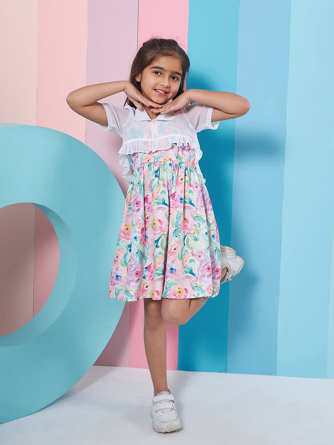 Girl's Floral Print Shoulder Strap Georgette Fit & Flare Dress Stylish Comfortable and Perfect for Everyday Wear (d-floraljack)