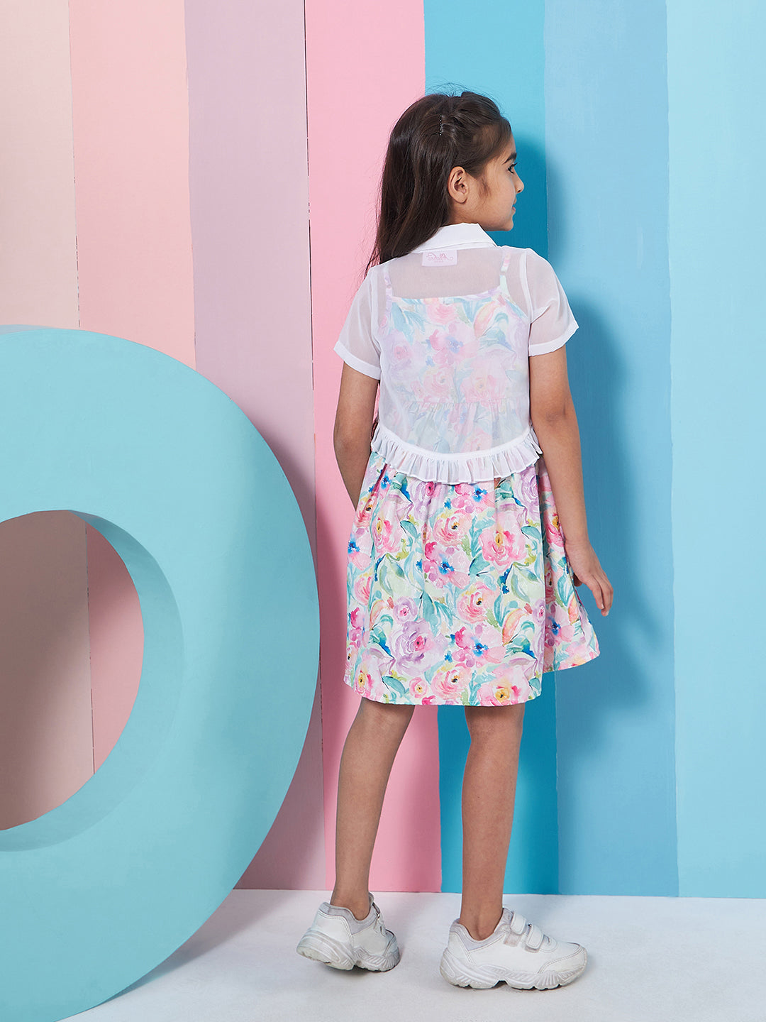 Girl's Floral Print Shoulder Strap Georgette Fit & Flare Dress Stylish Comfortable and Perfect for Everyday Wear (d-floraljack)