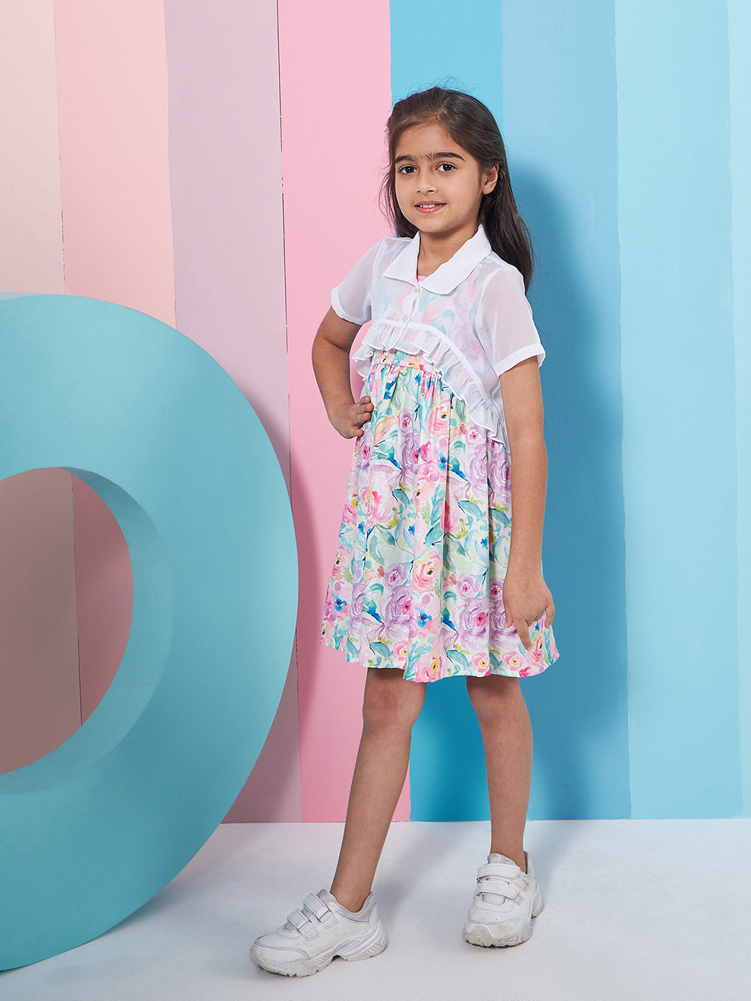 Girl's Floral Print Shoulder Strap Georgette Fit & Flare Dress Stylish Comfortable and Perfect for Everyday Wear (d-floraljack)
