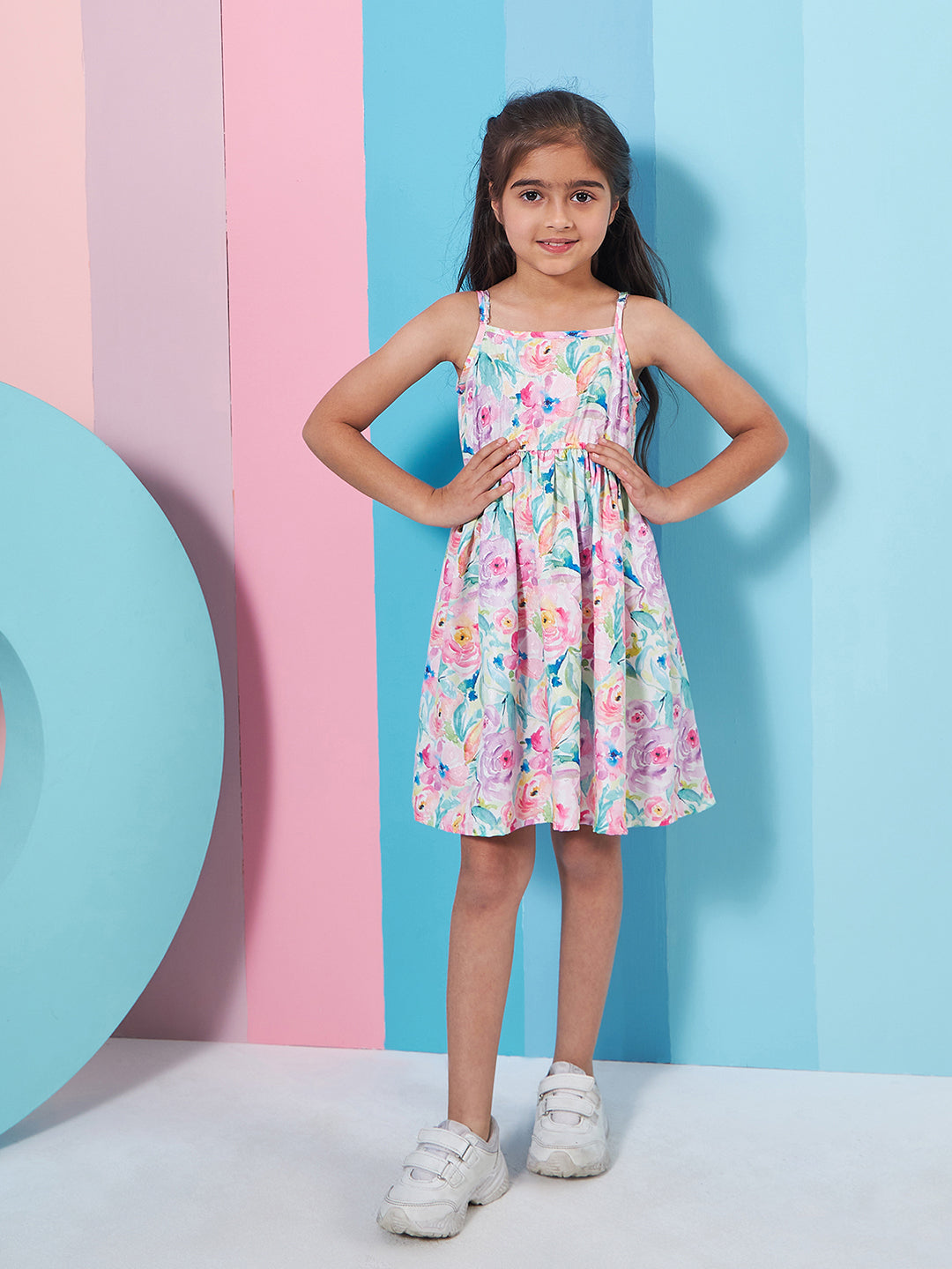 Girl's Floral Print Shoulder Strap Georgette Fit & Flare Dress Stylish Comfortable and Perfect for Everyday Wear (d-floraljack)