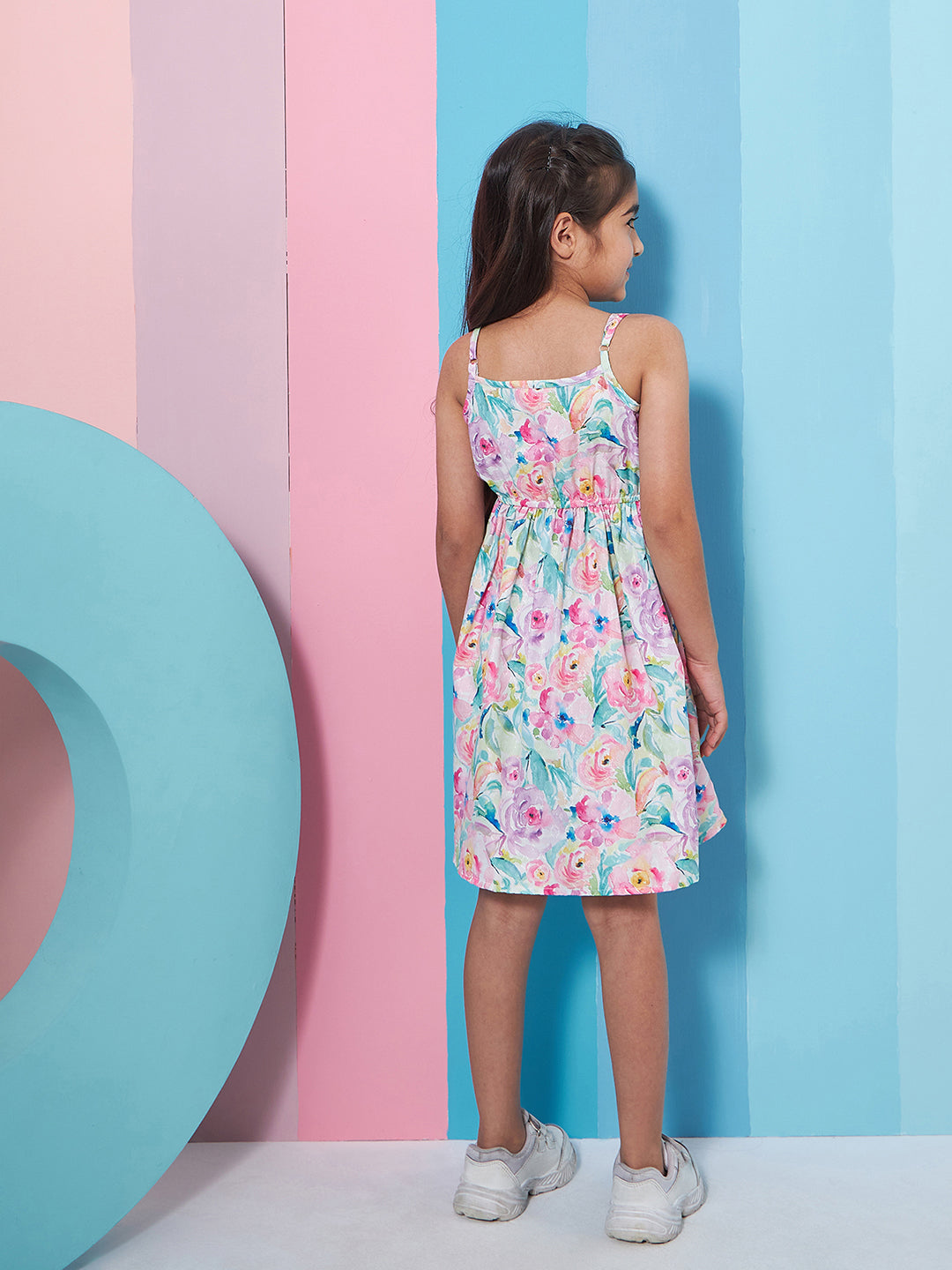 Girl's Floral Print Shoulder Strap Georgette Fit & Flare Dress Stylish Comfortable and Perfect for Everyday Wear (d-floraljack)