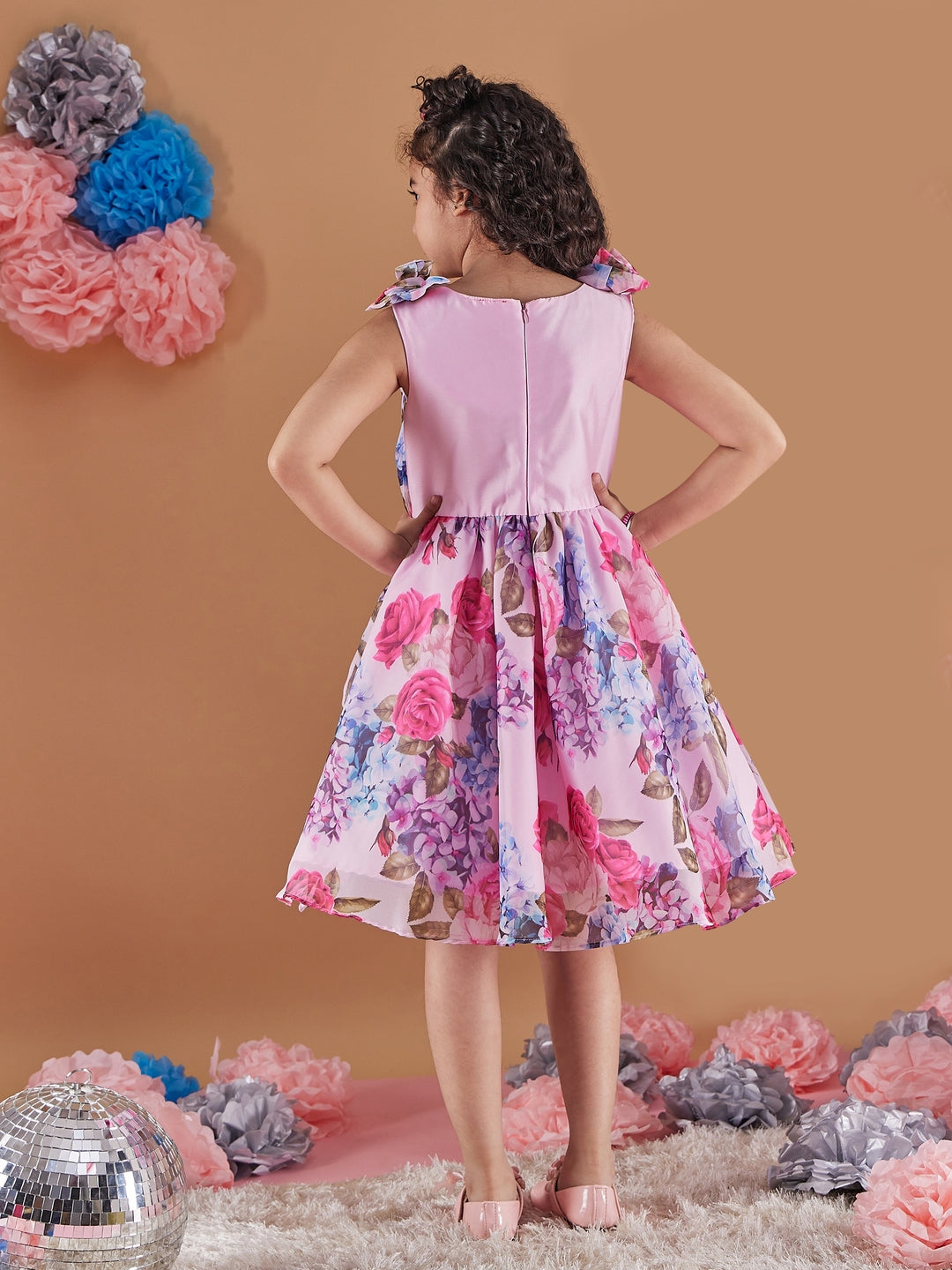 Girl's Floral Print Round Neck Sleeveless A-Line Purple Dress Effortlessly Stylish Perfect for Everyday wear (d-floralorganza)