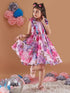 Girl's Floral Print Round Neck Sleeveless A-Line Purple Dress Effortlessly Stylish Perfect for Everyday wear (d-floralorganza)