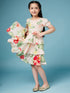 Girls High Low Layered Floral print fit & flare Round neck puff sleeve Casual Dress (d-floralpink)