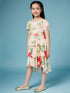 Girls High Low Layered Floral print fit & flare Round neck puff sleeve Casual Dress (d-floralpink)