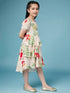 Girls High Low Layered Floral print fit & flare Round neck puff sleeve Casual Dress (d-floralpink)