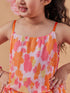 Girl's Floral Printed Layered Fit Flare Dress Orange Color Tendy Style for Every Occasion (d-floralpleat)