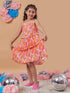 Girl's Floral Printed Layered Fit Flare Dress Orange Color Tendy Style for Every Occasion (d-floralpleat)