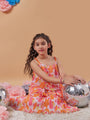 Girl's Floral Printed Layered Fit Flare Dress Orange Color Tendy Style for Every Occasion (d-floralpleat)