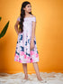 Girls Floral Printed Cold Shoulder Pleated Satin Fit & Flare Knee Length Casual Dress (d-floralsatin)