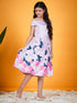 Girls Floral Printed Cold Shoulder Pleated Satin Fit & Flare Knee Length Casual Dress (d-floralsatin)