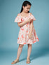 Girls Floral Puff Sleeve Dress (d-flowerpeach)
