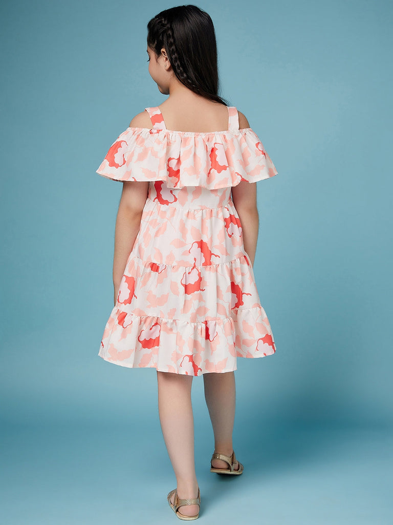 Girls Floral Puff Sleeve Dress (d-flowerpeach)