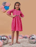 Girl's Self Design Bell Sleeve Lace Fit Flare Purple Dress Trendy Stylish Evening Wear (d-fuschialace)