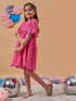 Girl's Self Design Bell Sleeve Lace Fit Flare Purple Dress Trendy Stylish Evening Wear (d-fuschialace)