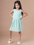 Girls Round Neck Georgette Green solid fit & flare Sleeveless Casual dress (d-geopleat)