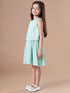 Girls Round Neck Georgette Green solid fit & flare Sleeveless Casual dress (d-geopleat)