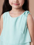 Girls Round Neck Georgette Green solid fit & flare Sleeveless Casual dress (d-geopleat)
