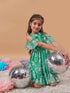 Stylish Floral Printed Cold-Shoulder Sleeves Fit & Flare Green Dress Perfect for Girl's Everyday Casual Wear (d-greenchiff)