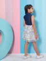 Girl's Floral Printed Sleeveless Layered Denim Green Color Fit Flare Summer Dress Lightweight Fabric Breathable Material (d-greendenim)