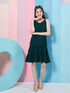 Chic Girl's Self-Design Shoulder Strap Georgette Fit & Flare Green Dress Perfect for Every Stylish Occasion (d-greendobby)