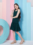 Chic Girl's Self-Design Shoulder Strap Georgette Fit & Flare Green Dress Perfect for Every Stylish Occasion (d-greendobby)