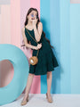 Chic Girl's Self-Design Shoulder Strap Georgette Fit & Flare Green Dress Perfect for Every Stylish Occasion (d-greendobby)