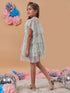 Girl's Embellished Casual Wear Flutter Sleeve Layered Net A-Line Dress Effortlessly Stylish and Elegant Green Color (d-greenhearts)