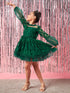 Girls Self Design Gathered Lace Fit & Flare Dress (d-greenlace)