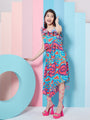 Girl's Abstract Printed One Shoulder Georgette Fit Flare Midi Green Dress Stylish Fashion For Everyday Look (d-greenpleat)