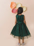 Green Embellished Net Midi length Round neck Sleeveless Party Wear Dress (D-GREENSEQ)