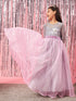 Girls Grey and pink embellished Sequinned Fit & Flare Round neck regular sleeves Maxi length Casual Dress (d-greygown)