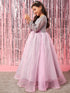 Girls Grey and pink embellished Sequinned Fit & Flare Round neck regular sleeves Maxi length Casual Dress (d-greygown)