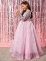 Girls Grey and pink embellished Sequinned Fit & Flare Round neck regular sleeves Maxi length Casual Dress (d-greygown)