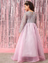 Girls Grey and pink embellished Sequinned Fit & Flare Round neck regular sleeves Maxi length Casual Dress (d-greygown)
