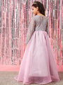 Girls Grey and pink embellished Sequinned Fit & Flare Round neck regular sleeves Maxi length Casual Dress (d-greygown)